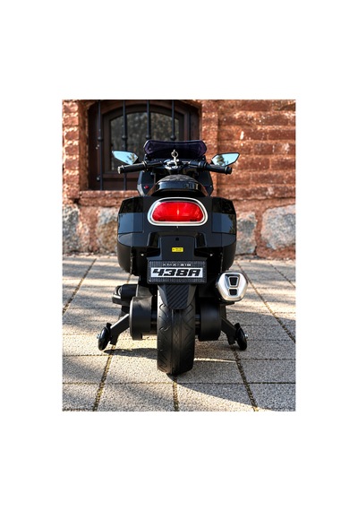 12v Akülü Çocuk Motoru 3-6 Yaş Led Işıklı Müzikli Deri Koltuklu Ayaktan Gazlı Siyah Siyah