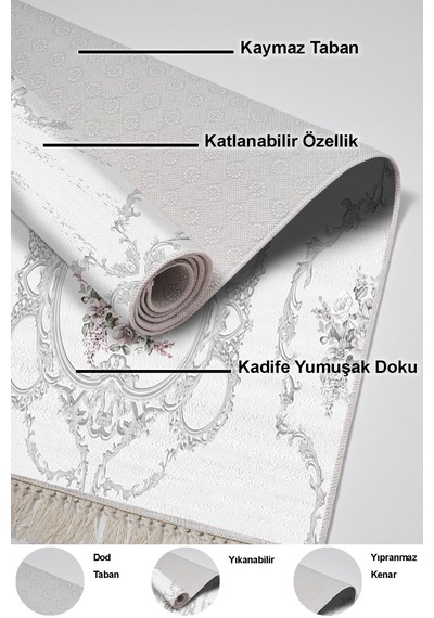 Dekoreko Kaymaz Taban Djt Mutfak Halısı Trend Saçaklı Modern 1494 gri