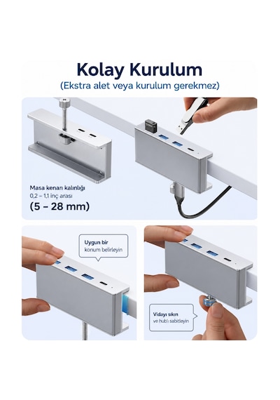 Alfais 6081 Alüminyum 4 Port Çoklayıcı Usb 3.0 Type C Hub 5gbps Veri Aktarım Güç Destekli Dock Çoğal