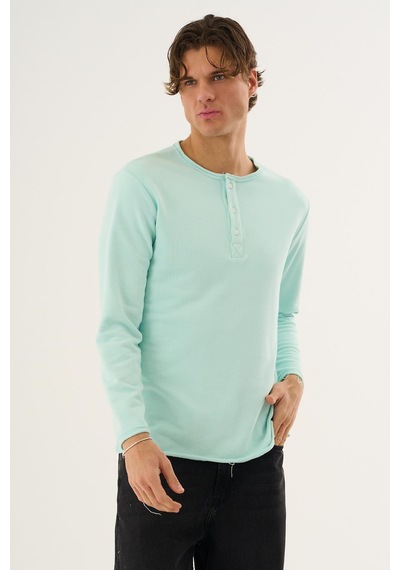 Alexandergardi Waffle Kumaş Düğmeli Yaka Uzun Kollu Sweatshirt Mint