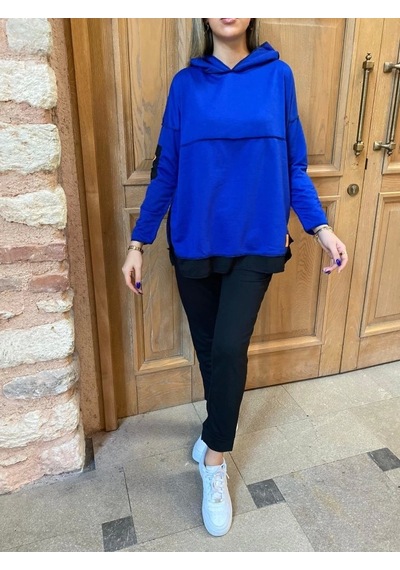 Defymoda Kadın Kapşonlu Etek Ucu Detay Armalı Ters Dikiş Gorunumlu Ikili Takım Parlament Mavi Defymoda Kadın Kapşonlu Etek Ucu Detay Armalı Ters Dikiş Gorunumlu Ikili Takım Parlament Mavi