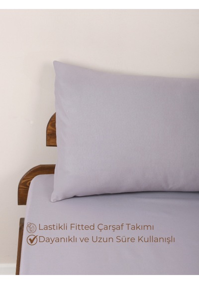 Gri Lastikli Çarşaf Takımı Fitted Pamuklu Kumaş Yastık Kılıflı