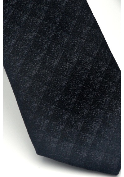 Gaffy Gri Küp Desenli Siyah Dokuma Kumaş Mendilli Slim Fit Kravat // Sdk-2605-1 Siyah