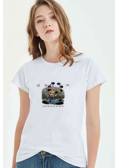 Queen Innuendo 1991 Innuendo Baskılı Beyaz Kadın Tshirt
