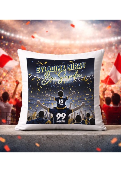 Bk Gift Kişiye Özel İsimli Baba-oğul Sarı Lacivert Evladıma Miras Bu Sevda Beyaz Kırlent Yastık-2, Doğum Günü Hediyesi, Taraftar Hediyesi Kobitmeyenco Renkli