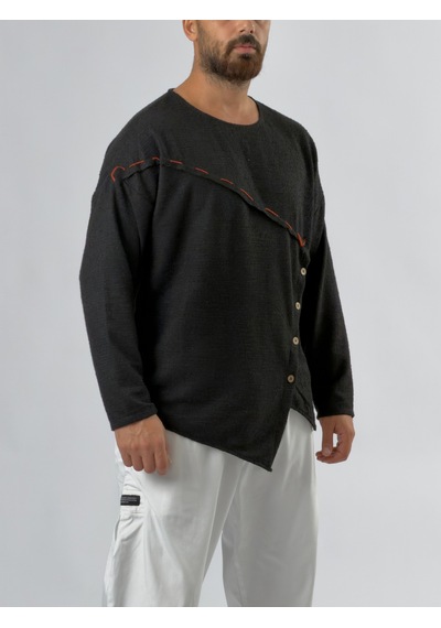 Cocopelli Düğmeli Asimetrik Siyah Erkek Sweatshirt Coc3524