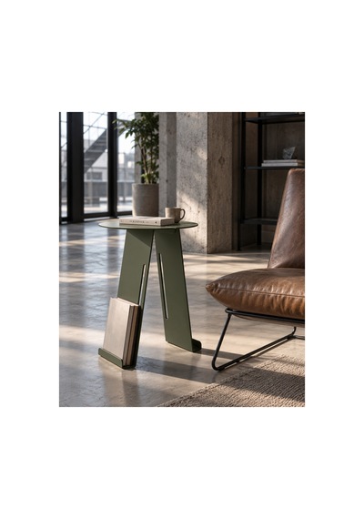Folio Modern Metal Yan Sehpa Ve Dergilik, Yuvarlak Koltuk Kenarı Kitaplık Sehpa Yeşil - 945341616 Yeşil
