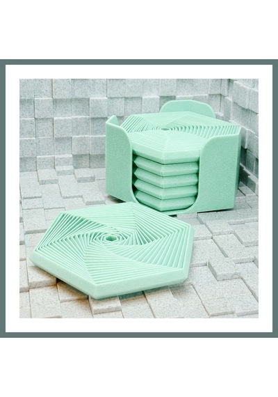 Bezos 3d Baskı Super Fidget Coaster Seti - Altıgen Desenli Bardak Altlığı Ve Tutucu-mint Ventra Mint Yeşili