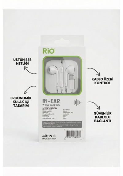 Type-c Girişli Mikrofonlu Kablolu Kulakiçi Kulaklık - Üstün Ses Netliği Ve Ergonomik Tasarım - Beyaz Rio