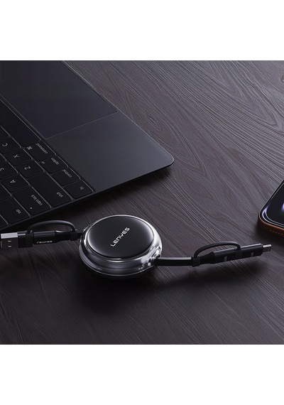 Lenyes Lc552 4in1 Usb-a - Type-c + Type-c To Lightning Makaralı Data Ve Şarj Kablosu 60w 95cm Siyah