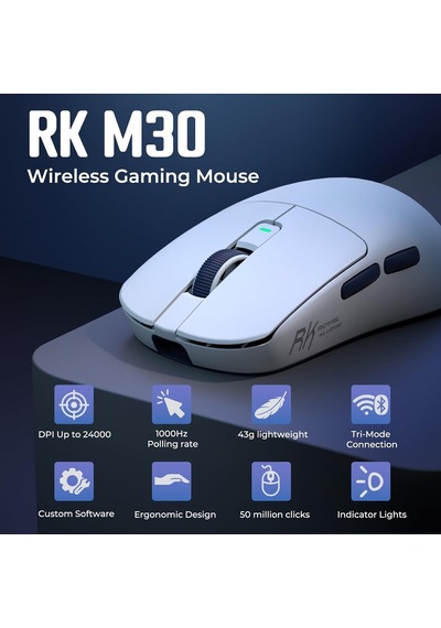 Rk M30 Kablosuz Oyun Faresi, 24000 Dpı, 43g Ultra Hafif, Paw3311 Sensör, 2.4g/bluetooth/usb-c Şarj Edilebilir Kablosuz Diğer