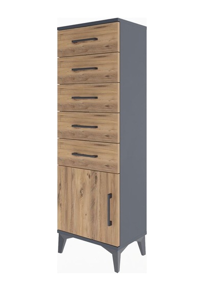 Arges Dolap 5 Çekmeceli Tek Kapaklı 44x30x134 Antrasit-çam Antrasit