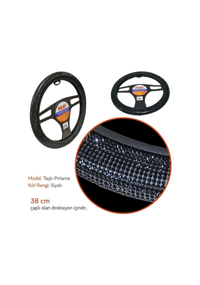 Nyf F-1500 Geçmeli Direksiyon Kılıfı Taşlı Siyah Full 38 Cm