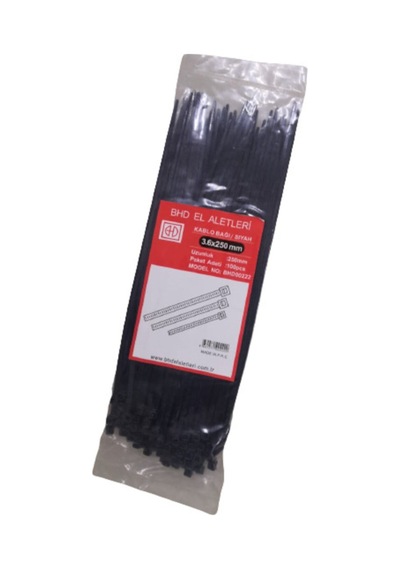 100 Adet 3.6x250mm Plastik Siyah Cırt Kelepçe 25cm