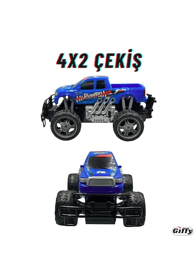 Uzaktan Kumandalı Canavar Ranger Araba Şarjlı Full Fonksiyon 4x2 Off Road Kamyon Oyuncak Arazi Aracı Mavi