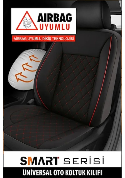 Fiat Egea 2017 2025 Uyumlu ..smart.. Serisi Tay Tüyü Siyah-kırmızı Oto Kılıfı Tam Set