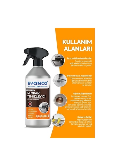 Evonox Clean Ultra Güçlü Mutfak Yüzey Temizleyici Ve Yağ Sökücü Limon Kokulu Sprey 750 Ml Tekli