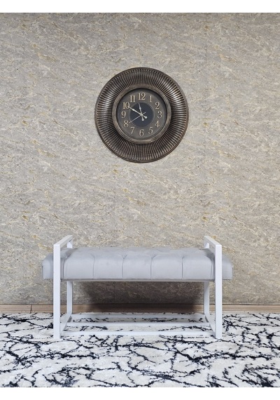 Zafir Beyaz Boyalı Metal 80 Cm Puf Bench - Antre Puf - Hol Bench - Puf - Oturak - Bench Gri