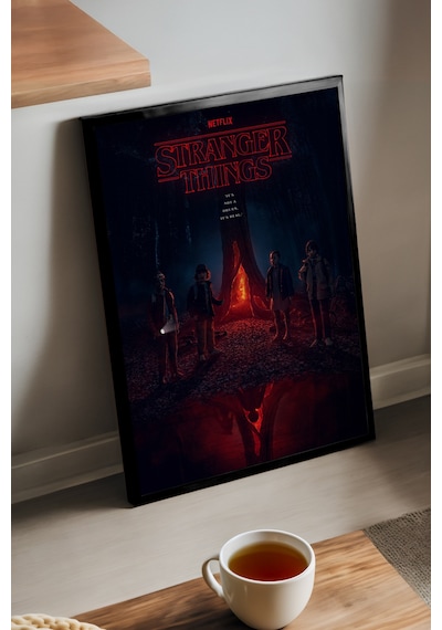 Stranger Things Siyah Ahşap Çerçeveli Poster, Film Duvar Tablosu