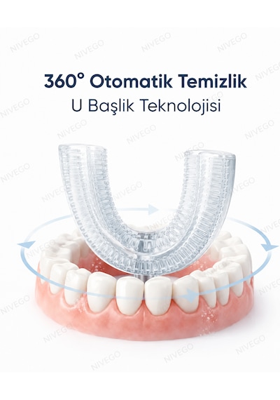 Nıvego U Tipi Sonic Otomatik Diş Fırçası 45 Saniyede 360 Temizlik - U Şekilli Diş Fırçası Şarjlı
