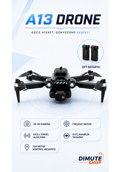 A13 Drone Çift Bataryalı 4k Hd Kameralı Fırçasız Motor Akıllı Engel Sensörlü Katlanabilir Drone