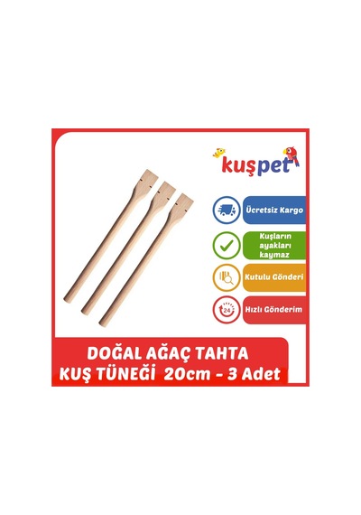 Doğal Tahta Kuş Tüneği Tünek 20cm - 3 Adet