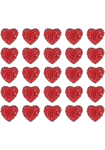 Polyester Kalp Fiyonk, 1,3 Cm - 25 Adet - Kırmızı 1+