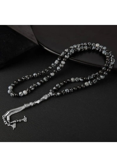 Sertifikalı Karlı Obsidyen Doğal Taş Tesbih 99luk 6mm