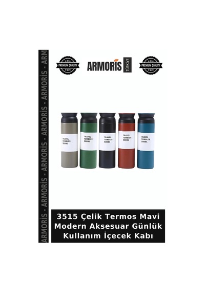 3515 Çelik Termos Mavi Modern Aksesuar Günlük Kullanım İçecek Kabı Çok Renkli