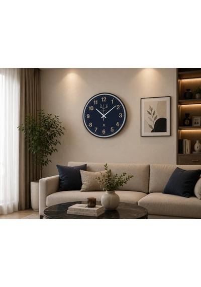 Lacivert Geyik Temalı Premium Duvar Saati Gold Rakamlı Modern Salon Saati