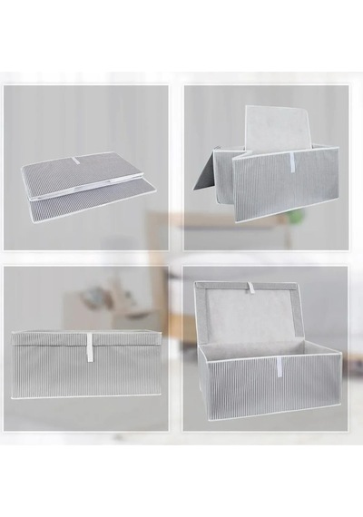 Alas Çok Amaçlı Baza Kutusu Gri Çizgili Tekli 70x40x30 Cm Kumaş Gri Tr Diğer