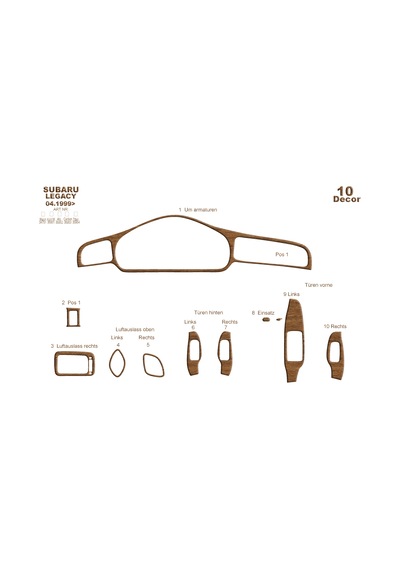 Subaru Legacy Torpido Kaplama 1999-2004 10 Parça Açık Meşe