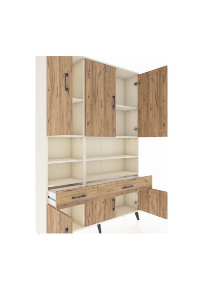 Arges Dolap 8 Raflı 2 Çekmeceli 6 Kapaklı 132x30x195 Aytaşı-çam/çam Atlas Çam/atlas Çam