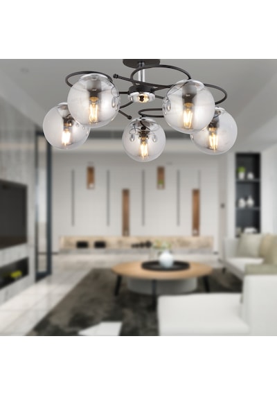 Rodonit 5Li Siyah Krom Füme Camlı Modern Sarkıt Genç Odası Yatak Odası Retro Salon Avize