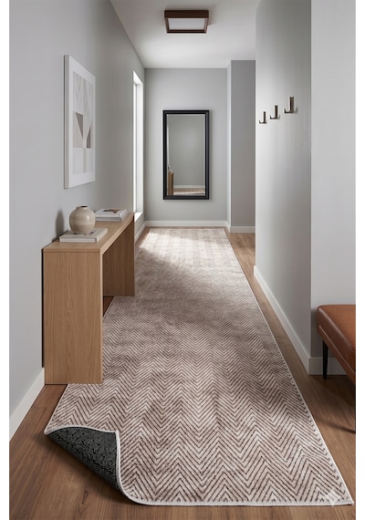 Villadia Home Textile Kaymaz Taban Modern Desen Yıkanabilir Leke Tutmaz Kolay Temizlenir Dört Mevsim Yolluk Koridor Salon Yatak Mutfak Odası Bej