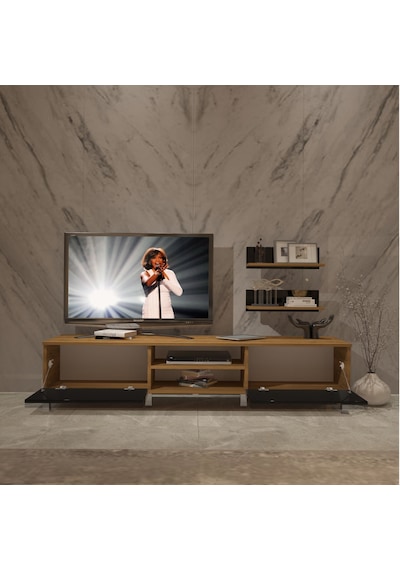 Decoraktiv Eko 4 Mdf Dvd Krom Ayaklı Tv Ünitesi Tv Sehpası Pera - Siyah
