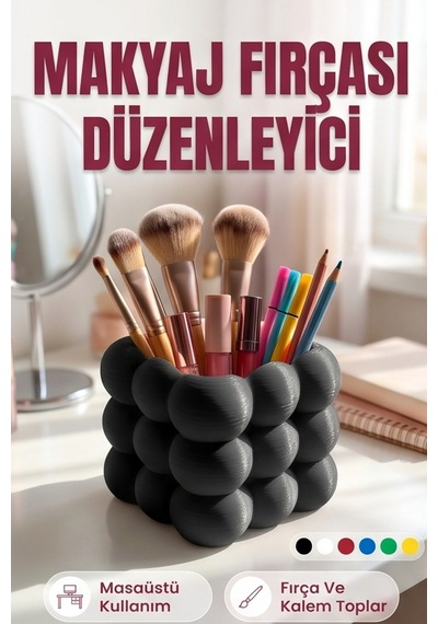 Makyaj Fırçası Ve Kalem Düzenleyici Masaüstü Organizer Kutu - 8 Cm Siyah