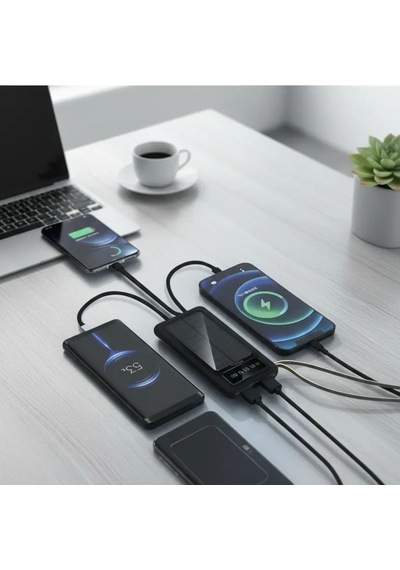 10000mah Güneş Enerjili Taşınabilir Şarj Cihazı - Çift Led Fenerli, Lcd , 2 Usb-c Powerbank Lisinya Çok Renkli
