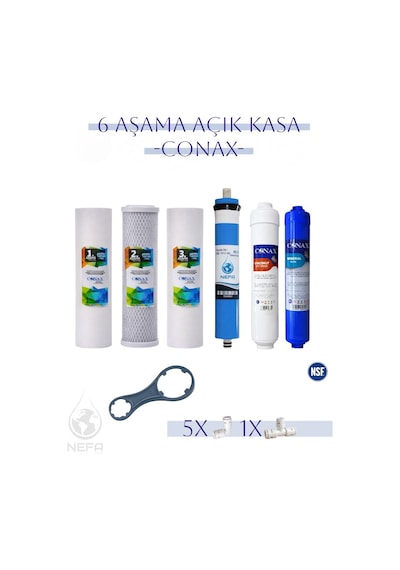 Conax Tüm Açık Kasalar Için Filtre Seti 6 Aşamalı, 80 GPD Membran