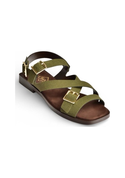 Fox Shoes Y458702602 Yeşil Süet Toka Detaylı Kadın Sandalet Yeşil