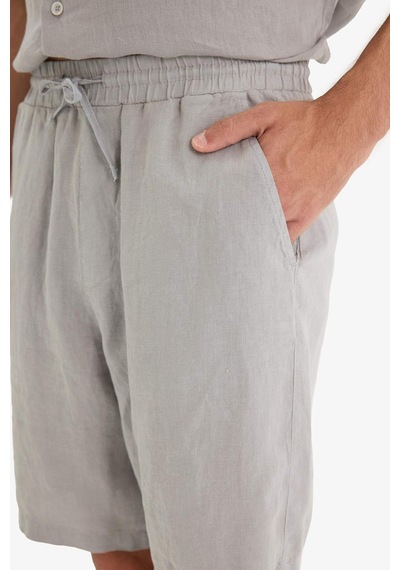 Defacto %100 Keten Relax Fit Bermuda Şort F4599ax25hsgr454 Gri