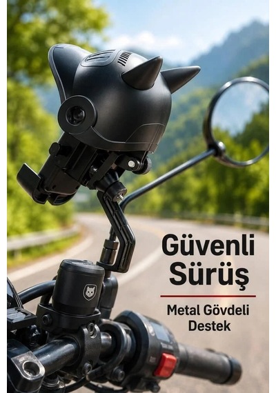 Özel Seri Şehir Araç Telefon Tutucu Kedili Motorsiklet Bisiklet Jx047 Siyah