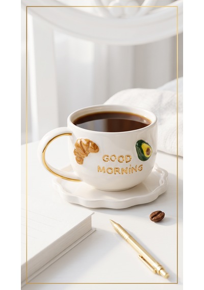 Good Morning El Yapımı Seramik Kupa 24k Altın Detaylı Çok Renkli