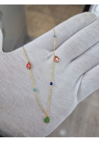 925 Ayar Mineli Özel Harfli Nazar Gözlü 3 Yonca Kolye.rose.gold.rodaj Yonca Gümüş