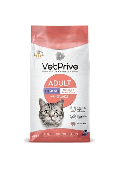 Vet Prive Kısırlaştırılmış Somonlu Yetişkin Kedi Maması 10 KG