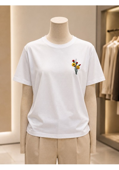 Yubistitch Tshirt Nakış İşlemeli 3d Çiçek-kalın- Beyaz