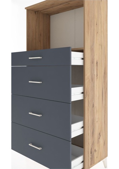 Hyperion Dolap Tek Raflı 4 Çekmeceli 88x44x182 Çam-antrasit Çam