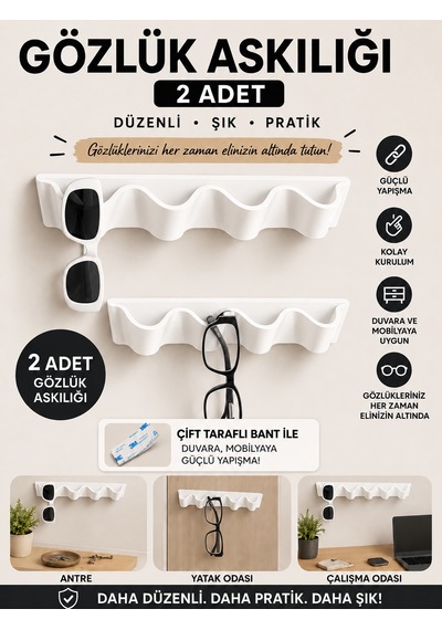Yapışkanlı Gözlük Askılığı Duvar Ve Dolap İçi Organizer - 2 Adet