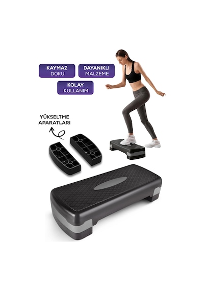 Çok Amaçlı Step Tahtası Kaymaz Yüzeyli Fitness Egzersiz Aleti Yükseltme Aparatlı Siyah