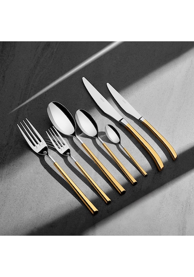 Elegance Altın Sade 84 Parça Deri Kutulu Çatal Kaşık Bıçak Takımı